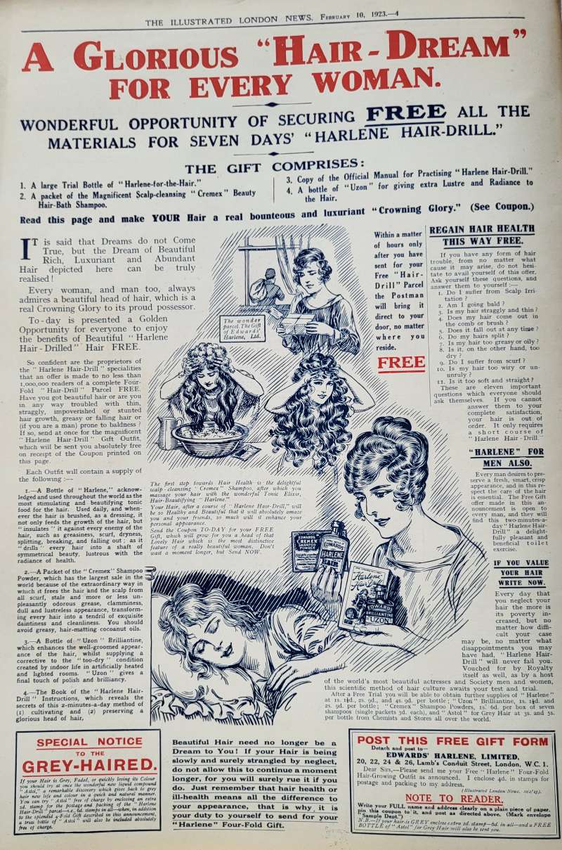 1923 advert Harlene for Hair Feb 10